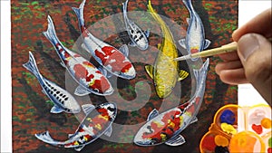 Oil painting of Fancy Carp fish pictures Auspiciousness at home