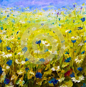 oil painting of flowers,beautiful field flowers on canvas
