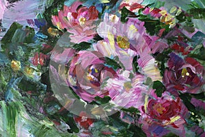 Oil painting, Flowers. impressionism style, flower painting, still painting canvas, artist. for design or print floral