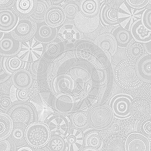 Oil painting gray and white colored seamless pattern. Different dotted circles on textured canvas background.