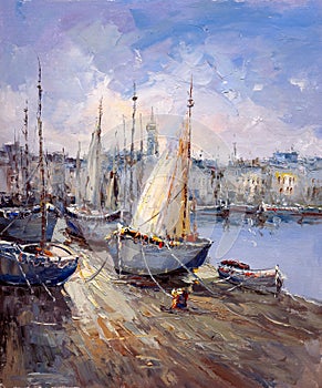 Oil Painting - Harbor View