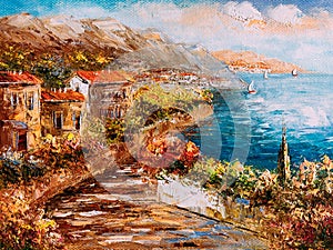 Oil Painting - Harbor View, Greece