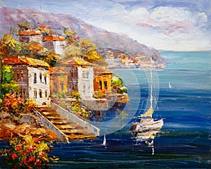 Oil Painting - Harbor View, Greece