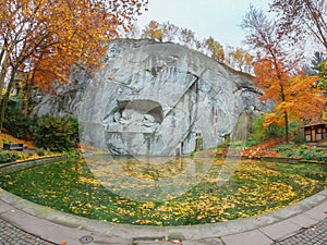 Oil painting illustration view of Dying Lion or Lion of Lucerne monument in Lucerne, Switzerland.