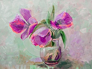 Oil Painting, Impressionism style, texture painting, flower still life painting art painted color image, tulips