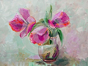 Oil Painting, Impressionism style, texture painting, flower still life painting art painted color image, tulips