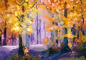 Oil painting landscape - colorful autumn trees