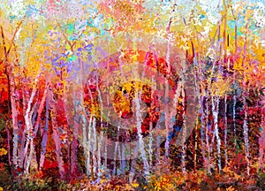 Oil painting landscape - colorful autumn trees