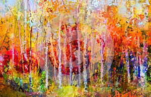 Oil painting landscape - colorful autumn trees