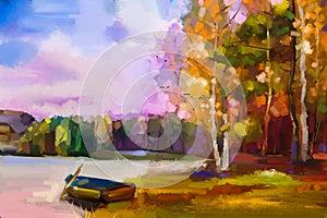 Oil painting landscape - colorful autumn trees