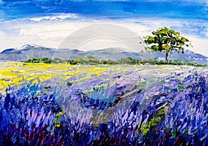 Oil Painting - Lavender Field at Provence, France