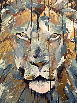 Oil painting of Lion of Judah-yellow photo