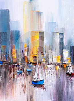 Oil Painting - Manhattan Bay, New York