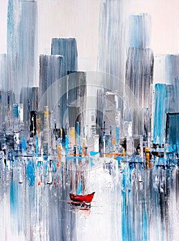 Oil Painting - Manhattan Bay, New York