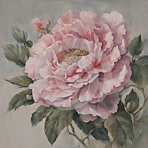 Oil painting of a pink peony
