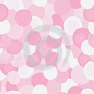 Oil painting pink and white colored seamless pattern. Different textured circles on canvas background.