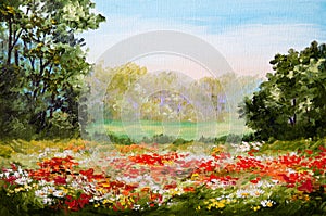 Oil painting - poppy field