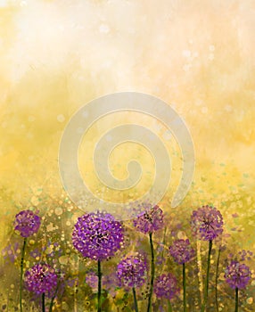 Oil painting Purple onion flower in the meadows