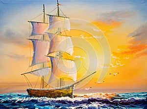 Oil Painting - Sailing Boat