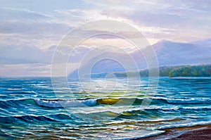 Oil painting of the sea on canvas.