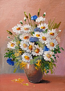 Oil painting - still life, a bouquet of flowers photo