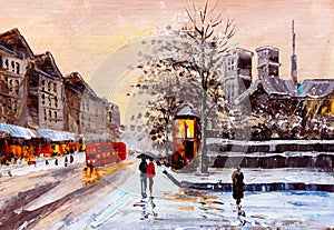 Oil Painting - Street View of London