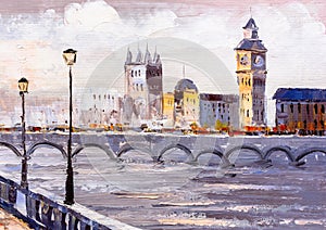 Oil Painting - Street View of London