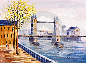 Oil Painting - Street View of London