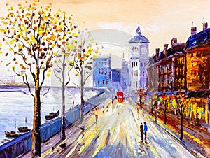 Oil Painting - Street View of London