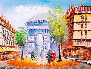 Oil Painting - Street View of Paris