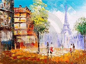 Oil Painting - Street View of Paris