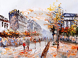 Oil Painting - Street View of Paris