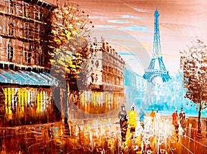 Oil Painting - Street View of Paris