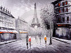 Oil Painting - Street View of Paris photo