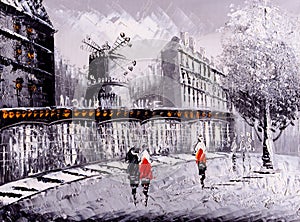 Oil Painting - Street View of Paris