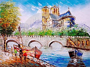 Oil Painting - Street View of Paris photo