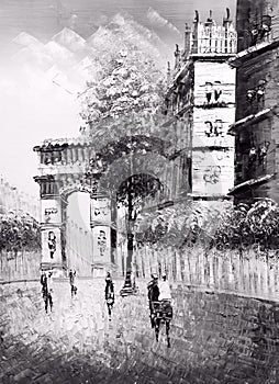 Oil Painting - Street View of Paris