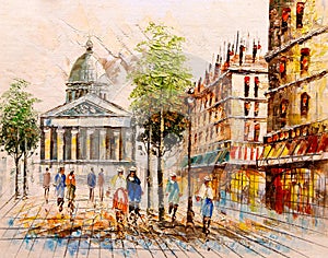 Oil Painting - Street View of Paris