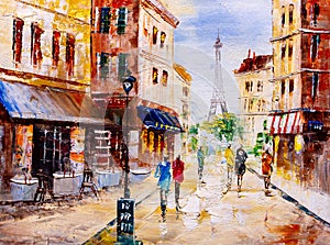 Oil Painting - Street View of Paris