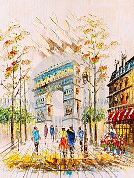 Oil Painting - Street View of Paris