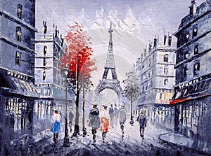 Oil Painting - Street View of Paris