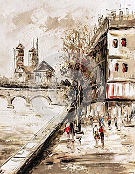 Oil Painting - Street View of Paris