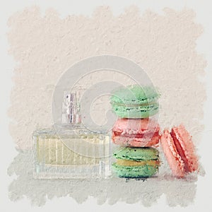 Oil painting style illustration of elegant perfume bottle