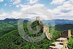 Oil painting stylized photo of the great wall of china