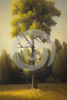 Oil painting tree environment art, illustration art design photo