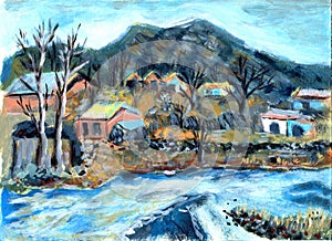 Oil painting Village