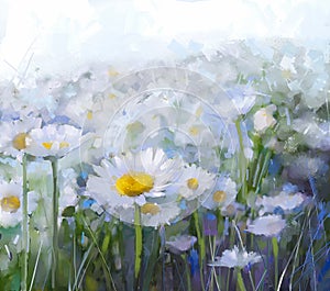 Oil painting white Daisy flower in filed