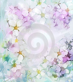 Oil painting white sakura, cherry blossom flowers in soft color and blur style for background