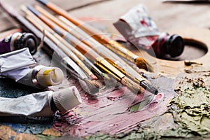 Oil paints and paint brushes