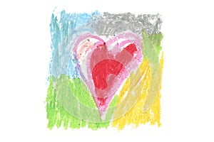 Oil pastel heart color stroke texture on white background. Isolated